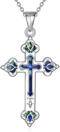 wholesale 925 Sterling Silver Celtic Knot Cross with Blue and Green Enamel Pendants for Women Girls s Chain Length: 46cm (18)-0-0