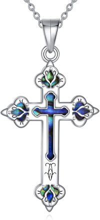 wholesale 925 Sterling Silver Celtic Knot Cross with Blue and Green Enamel Pendants for Women Girls s Chain Length: 46cm (18)-Silver-Cross Necklace with Abalone