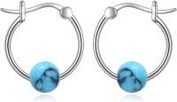 wholesale 925 Sterling Silver Round Blue Opal Hoop Earrings for Women-Turquoise Earrings