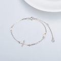 wholesale 14k White Gold Sideways Cross Natural Freshwater Pearl Moissanite Bracelet-0-4