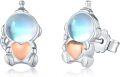 wholesale 925 Sterling Silver Moonstone Heart Astronaut Stud Earrings Space Themed s for Women Girls-0-0