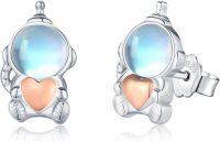 wholesale 925 Sterling Silver Moonstone Heart Astronaut Stud Earrings Space Themed s for Women Girls-C1-Moonstone Heart