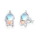 wholesale 925 Sterling Silver Astronaut Moonstone Rose Gold Heart Stud Earrings-0-0