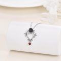 wholesale 925 Sterling Silver Metal Gothic Rose Heart Pendant with Garnet Gemstone Chain Necklace-0-1
