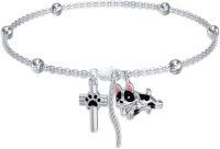 wholesale 925 Sterling Silver French Bulldog Charm Bracelet with Cross and Paw Print Pendant for Women Girls  7-8 Adjustable Chain Length-French Bulldog