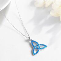 wholesale 925 Sterling Silver Blue Opal Celtic Trinity Knot Pendant Necklace for Women's Gifts-Blue Opal - Celtic Knot Viking Necklace