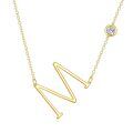 wholesale 14k Gold Initial M Letter Necklace With Bezel Set Cubic Zirconia Stone-0-0