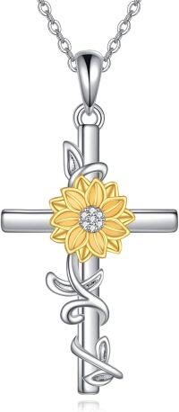 wholesale 925 Sterling Silver Cross with Yellow Gold Plated Sunflower and Cubic Zirconia Pendant Necklace for Women-Sunflower