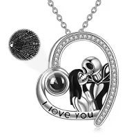 TOUPOP Sterling Silver Abalone Crystal Jack Skellington Necklace-color_name:Jack and Sally with I Love You in 100 Languages