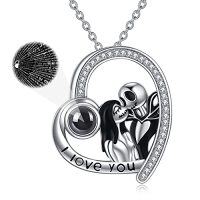 wholesale TOUPOP Christmas Gifts Nightmare Necklace Sterling Silver Abalone Shell Crystal Jack And Sally Necklace Jack Skellington Skull Jewelry Skull Necklaces For Women -color_name:Jack and Sally with I Love You in 100 Languages