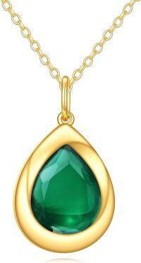 wholesale 14K Gold Green Emerald Teardrop Pendant Necklace for Women Birthdays Gifts-Teardrop Emerald