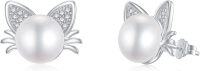 wholesale 925 Sterling Silver Cat Ear Design with White Freshwater Pearls and Cubic Zirconia Studs for Women-Style 1