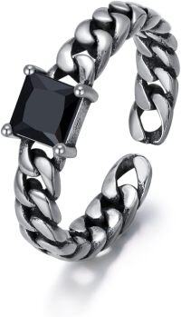 wholesale 925 Sterling Silver Onyx Vintage Oxidized Adjustable Ring for Women-Square-cut