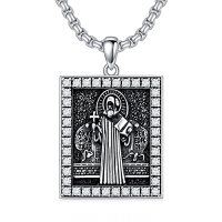 wholesale Saint Patron Necklace For Men Women 925 Sterling Silver Saint Pendant Patron Necklace Protection Catholic Religious Jewelry Christmas Gift For Him Her -color_name:St Benedict
