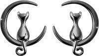 wholesale Sterling Silver Gold Cat Moon Stud Earrings Black Silver Animal Jewelry Gifts-all black