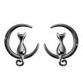 wholesale 925 Sterling Silver Cat and Crescent Moon Stud Earrings for Women-0-6