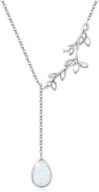 wholesale 925 Sterling Silver Opal Teardrop Branch Lariat Necklace s for Women-Leaf Necklace - Opal