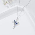 wholesale 925 Sterling Silver Cross Pendant Necklace w/ Blue Hummingbirds & Purple Butterflies - Christian  for Her-0-4