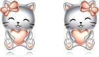 wholesale 925 Sterling Silver Turquoise Heart Cat Bowknot Stud Earrings Gift for Women-Cat