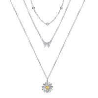 wholesale 925 Sterling Silver Daisy Flower Butterfly Layered Necklaces for Women Gifts-Layered Butterfly Necklace