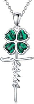 wholesale 925 Sterling Silver Malachite Four-Leaf Clover Cross Necklace with Chain for Men & Women - Christian -0-0