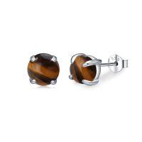 wholesale 925 Sterling Silver Blue Opal Stud Earrings Wholesale With 12 Color Options-Tiger Eye 6mm