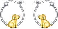 wholesale 925 Sterling Silver Gold Dog Charm Hoop Earrings for Women Girls  20mm Austrian Crystals-Dog
