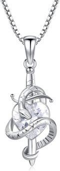 wholesale 925 Sterling Silver Birthstone Snake Sword Pendant Necklace for Women-0-0