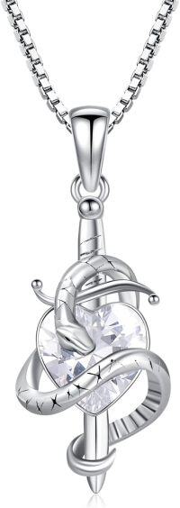 wholesale 925 Sterling Silver Birthstone Snake Sword Pendant Necklace for Women-925 Silver#04-April-Clear Crystal