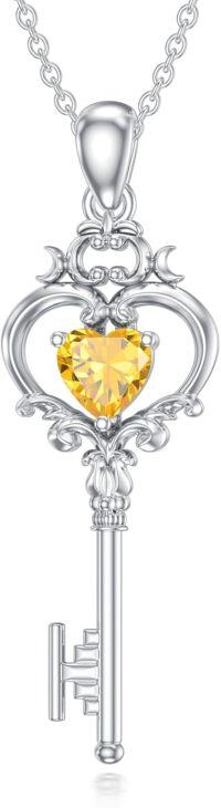 wholesale Metal Stone Birthstone Key Pendant Necklace Gift for Women-November(Citrine)
