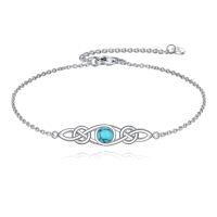 wholesale 925 Sterling Silver Celtic Knot Bracelet w Mustard Seed Moonstone Birthstone-C-Turquoise