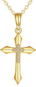 wholesale 14K Gold Moissanite Cross Necklace, 21.5x10.8mm, 16+1 Chain, Hypoallergenic Gift for Women-0-0