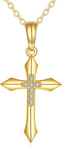 wholesale 14K Gold Moissanite Cross Necklace, 21.5x10.8mm, 16+1 Chain, Hypoallergenic Gift for Women-cross