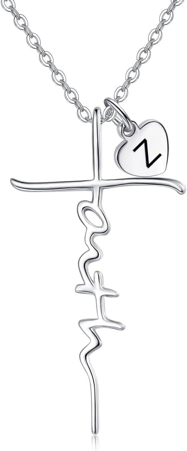 Sterling Silver Birthstone Faith Cross Pendant Necklace for Women-Z-Z