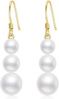wholesale 14K Gold 3-Pearl Drop Earrings for Women Gift Ideas-Yellow Gold