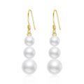 wholesale 14k Yellow Gold Three Graduated Natural Freshwater Pearl Drop Earrings-0-0