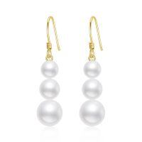 wholesale 14k Gold Pearl Drop Earrings With Three White Pearls On Gold Hooks-Yellow Gold