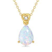 wholesale 14k Gold Teardrop Aquamarine Diamond Pendant Necklace Wholesale With Heart Detail-Created Opal