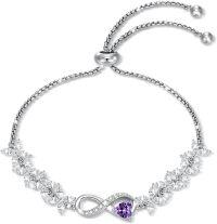 wholesale 925 Sterling Silver Heart Birthstone Tennis Bracelet Infinity Love Jewelry Gift for Women-02-Feb-Amethyst