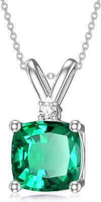 wholesale Sterling Silver 2ct Cushion Cut Gemstone Pendant Necklace for Women-Emerald