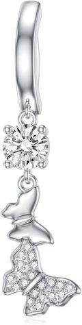 wholesale 925 Sterling Silver Hypoallergenic Butterfly Dangle Clicker Navel Ring Belly Piercing Jewelry Gift-0-0