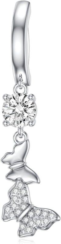 wholesale 925 Sterling Silver Hypoallergenic Butterfly Dangle Clicker Navel Ring Belly Piercing Jewelry Gift-Butterfly