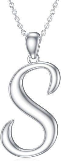 wholesale Sterling Silver 26 Letter Pendant Necklace-Letter S-white gold plated
