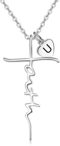 wholesale Sterling Silver Birthstone Faith Cross Pendant Necklace for Women-U-U
