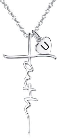 wholesale 925 Sterling Silver Heart Cross Ekg Necklace-U-U