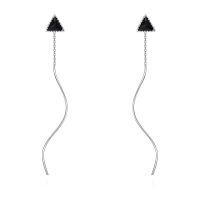 wholesale 925 Sterling Silver Triangle Black Stone Threader Dangle Drop Earrings for Women-Black Triangle