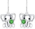 wholesale 925 Sterling Silver Elephant Drop Dangle Earrings with Green Gemstone for Women-0-0
