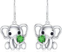 wholesale 925 Sterling Silver Elephant Drop Dangle Earrings with Green Gemstone for Women-Emerald