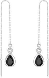 wholesale 925 Sterling Silver 12 Birthstone Infinity Threader Drop Earrings for Women-0-Black Crystal