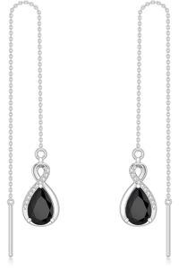 wholesale 925 Sterling Silver 12 Birthstone Infinity Threader Drop Earrings for Women-0-Black Crystal